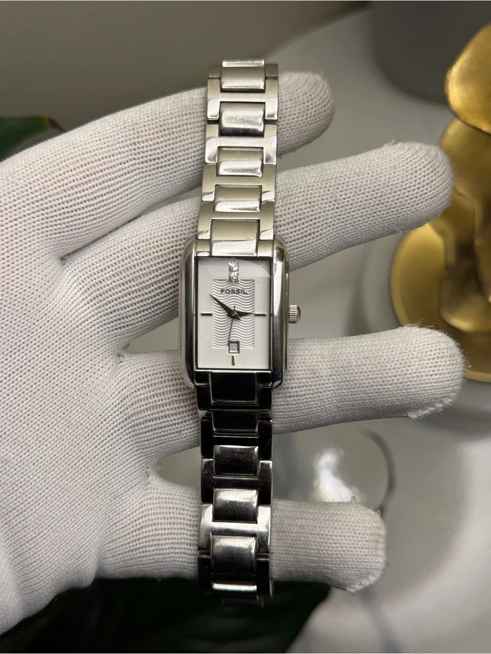 Fossil Stainless Steel Rectangular Bracelet Watch Womens Silver